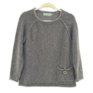VTG! Willow Cotton Slub‎ Knit Sweater Pocket Gray Top Boho Whimsical M Lagenlook